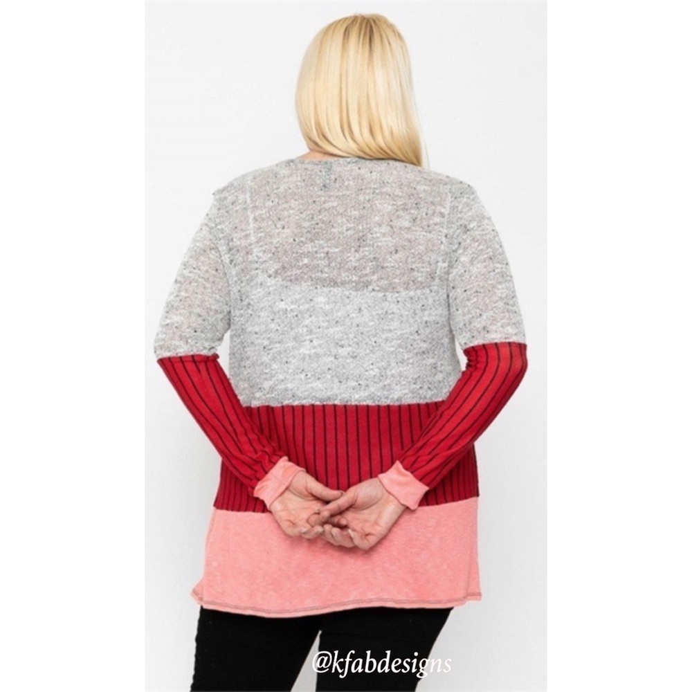 LAST Few! Plus Size Lightweight Silver/Red Coral So Soft Lightweight Cardigan! - Picture 7 of 9